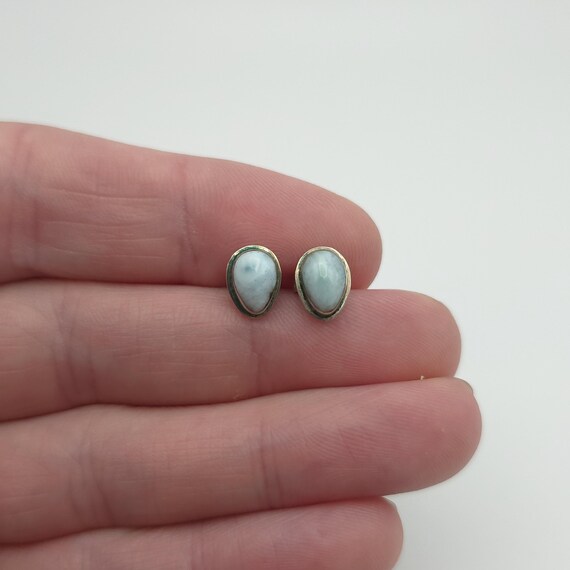 Sterling Silver Small Larimar Stone Rustic Stud E… - image 1