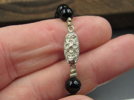 14 Inch Sterling Silver Large Heavy Onyx Stone Ne… - image 5