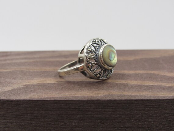 Size 4.75 Sterling Silver Rustic Shell Inlay Band… - image 3