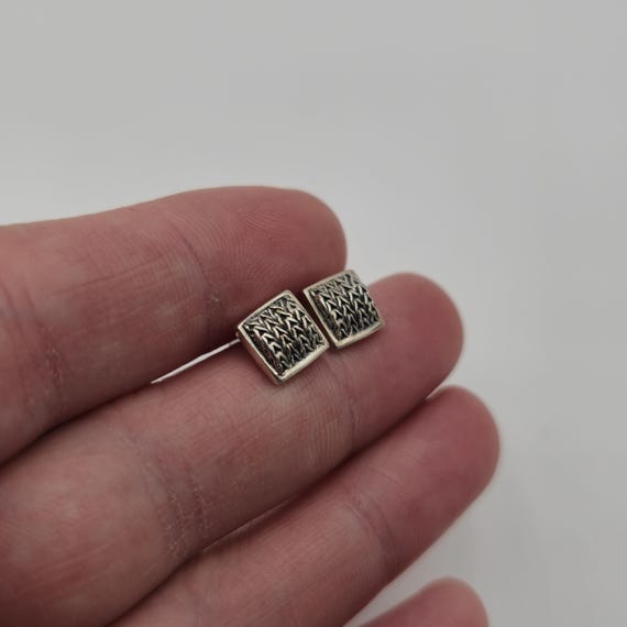 Sterling Silver Square Woven Pattern Stud Earring… - image 2