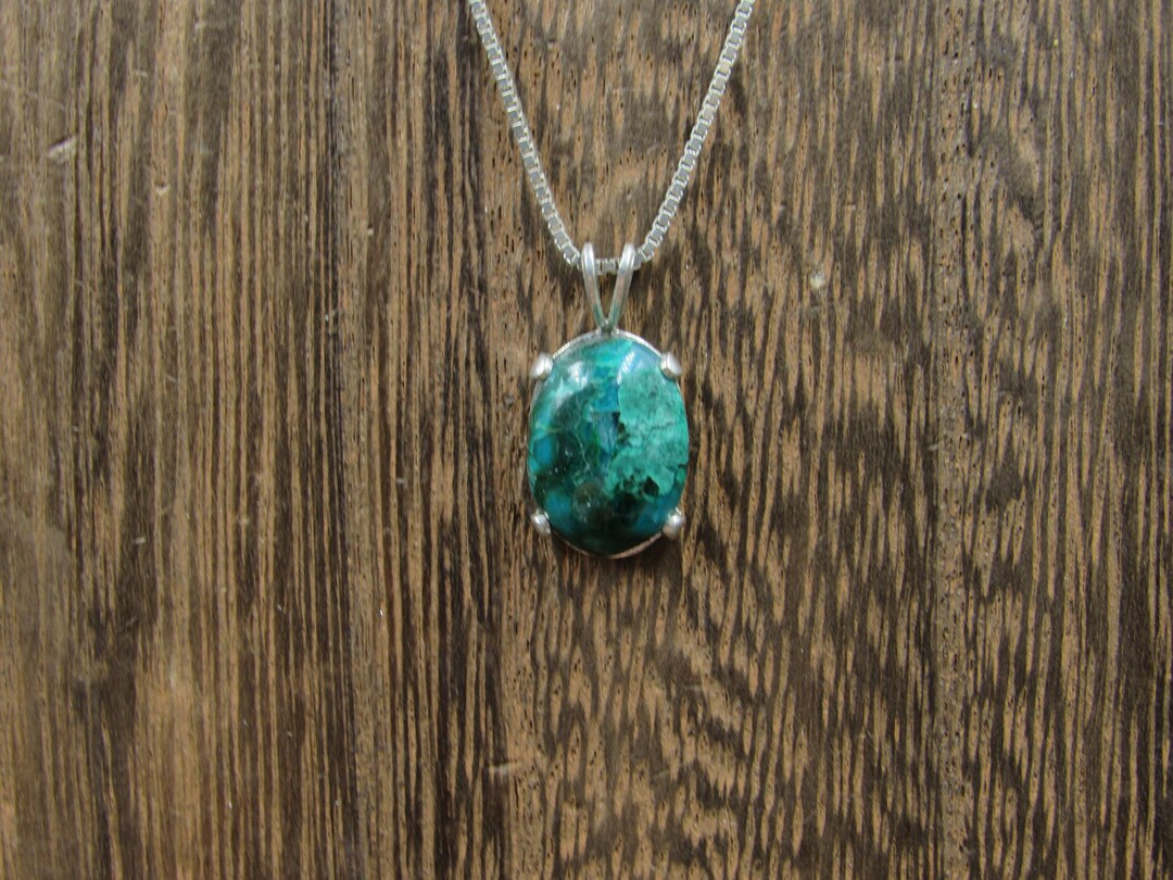 20 Sterling Silver Green Blue Stone Pendant Necklace Etsy