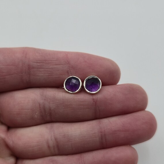Sterling Silver Faceted Amethyst Stone Stud Earrings A3938