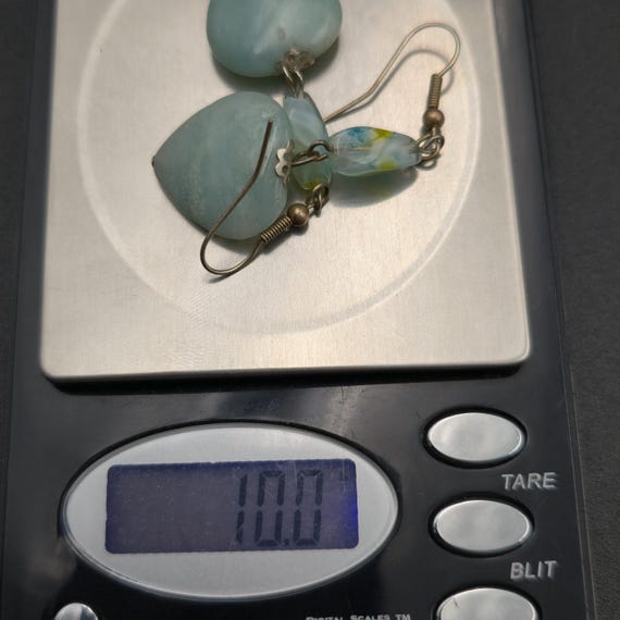 Silver Plated Amazonite Heart Stone Dangle Earrin… - image 5