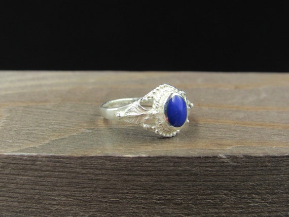 Size 6 Sterling Silver Blue Inlay With Floral Acc… - image 2