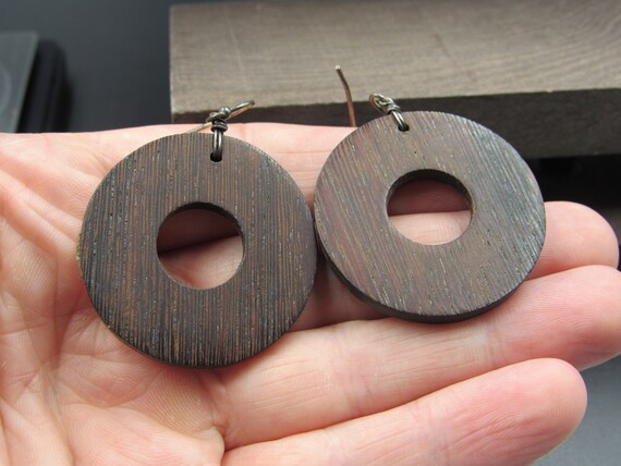 Sterling Silver Abalone & Wood Circle Earrings Vi… - image 3