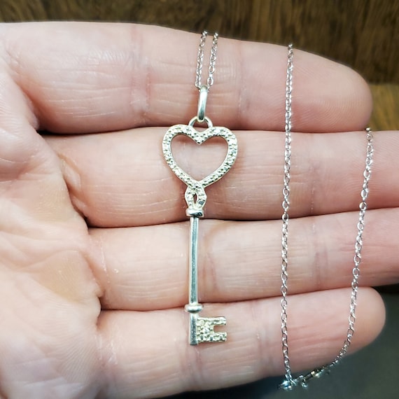 18 Inch 925 Sterling Silver Key Rustic Cubic Zirconia Pendant