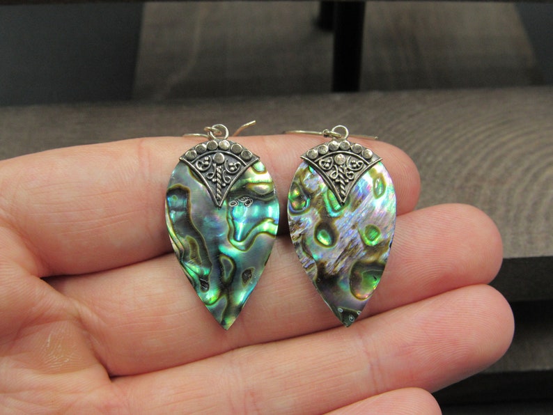 Sterling Silver Teardrop Abalone Shell Earrings Vintage Wedding Engagement Anniversary Beautiful Everyday Minimalist Cute