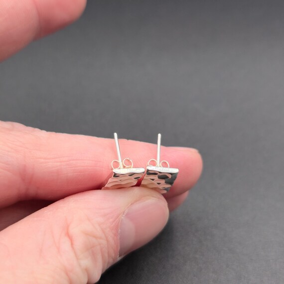 Sterling Silver Hammered Small Rectangle Stud Ear… - image 3