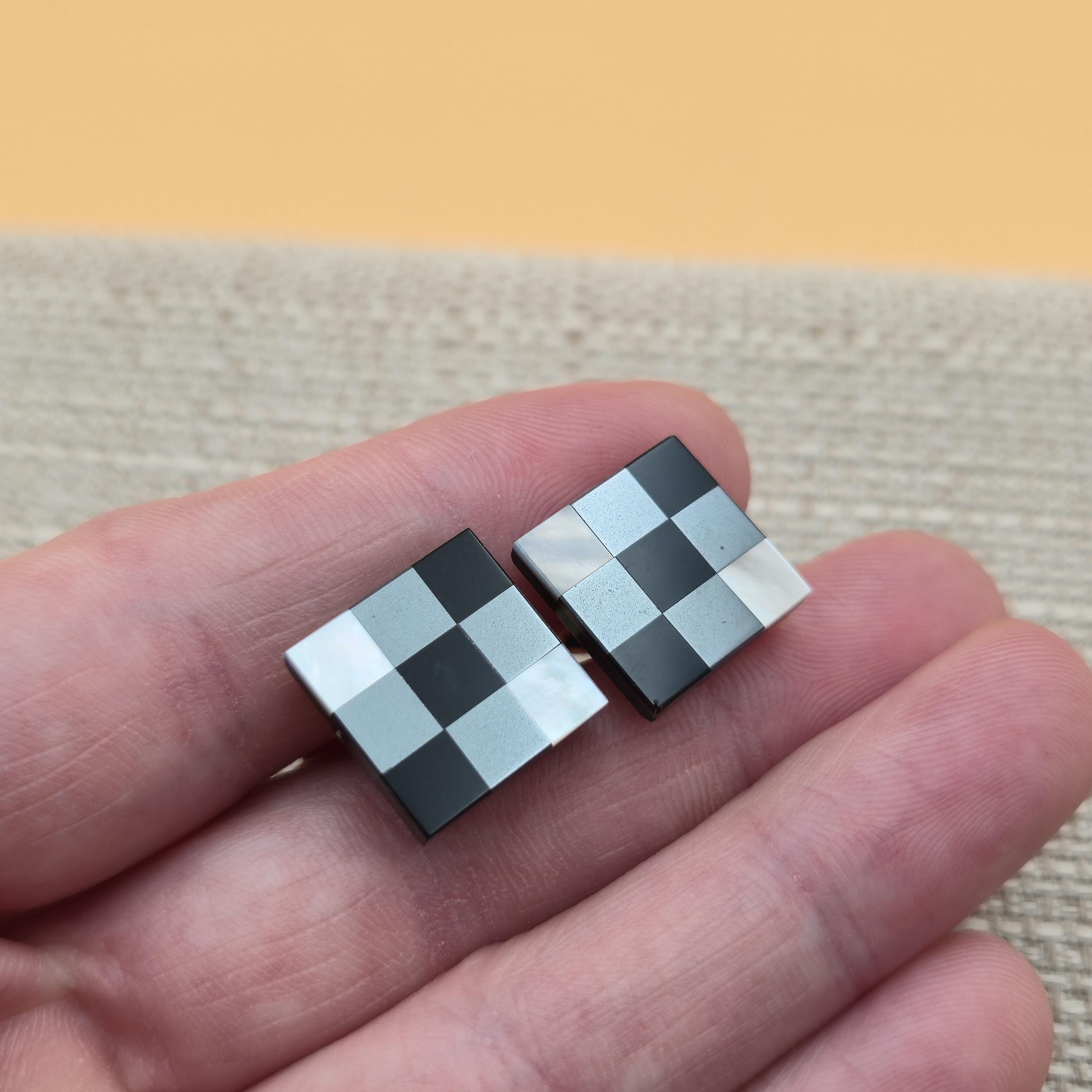 Checquered Shell Black and Gold Checkered Shell and Onyx Cuff Links A5986 - Etsy