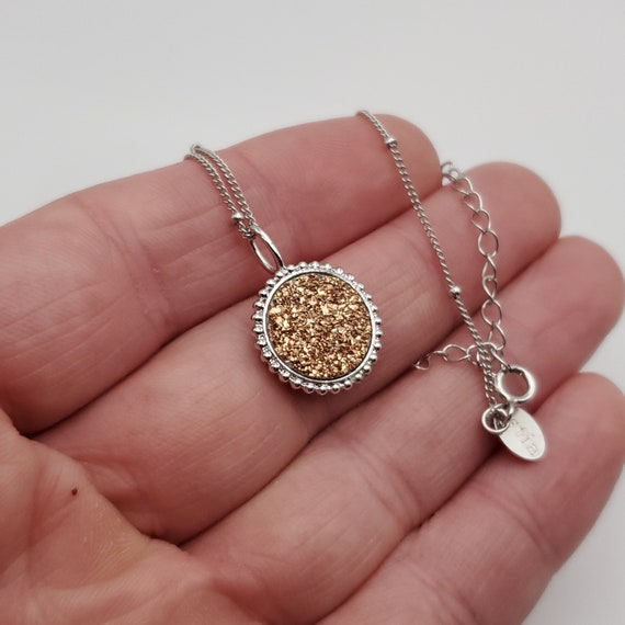 18 Inch 925 Sterling Silver Circle Druzy Stone In… - image 2