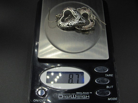 Sterling Silver Large Ornate Heart Drop Earrings … - image 5