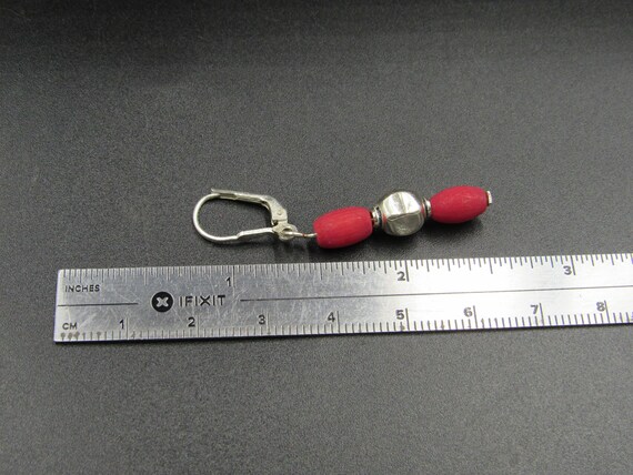 Sterling Silver Cool Red Shell Dangle Earrings - image 4