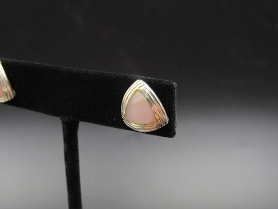 Sterling Silver Triangle Pattern Shell Stud Earri… - image 1