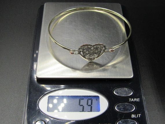 7" Silver Tone Rustic Heart Love Bracelet Vintage… - image 6