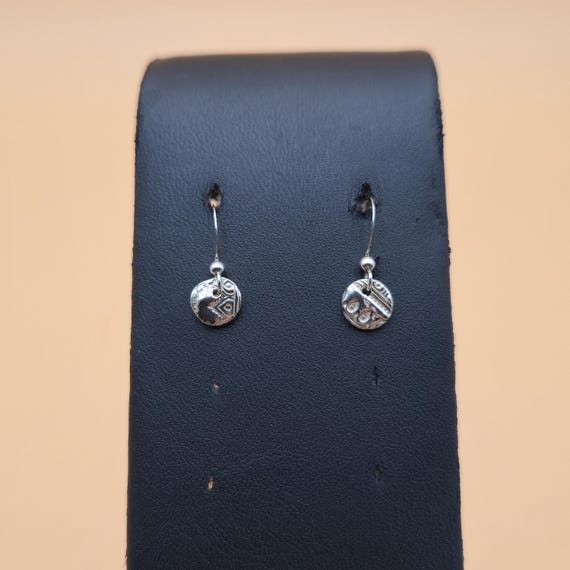 Sterling Silver Small Cute Pattern Dangle Earring… - image 1