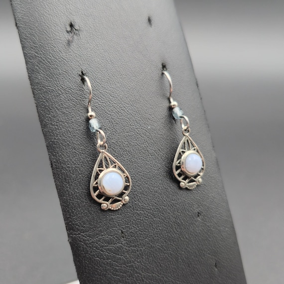 Silver Plated Chalcedony Stone Dangle Earrings A6… - image 1