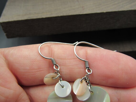 Sterling Silver Three Circle Shell Dangle Earring… - image 3