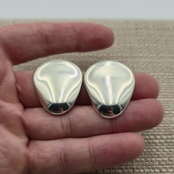 Sterling Silver Solid Bright Simple Shape Clip On… - image 1