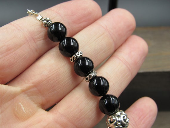 8" Sterling Silver Black Stone And Fancy Clasp Br… - image 3
