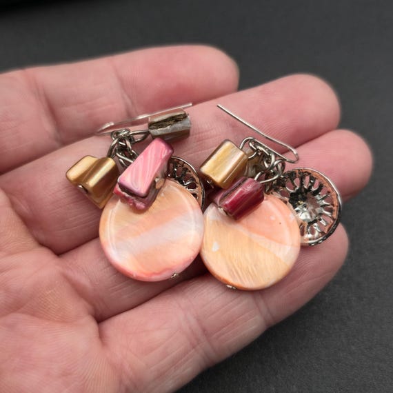 Silver Plated Peach Shells Cluster Handmade Dangl… - image 3