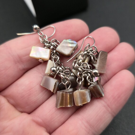 Silver Plated Over Copper Dark Shell Cluster Earr… - image 3