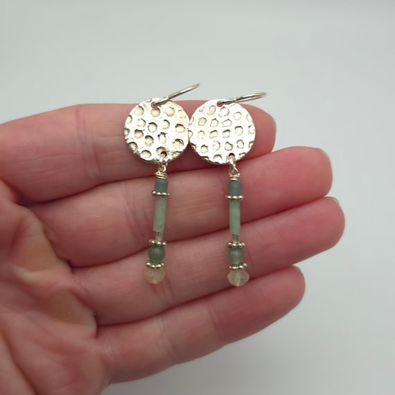 925 Sterling Silver Hammered Nephrite And Chrysop… - image 1