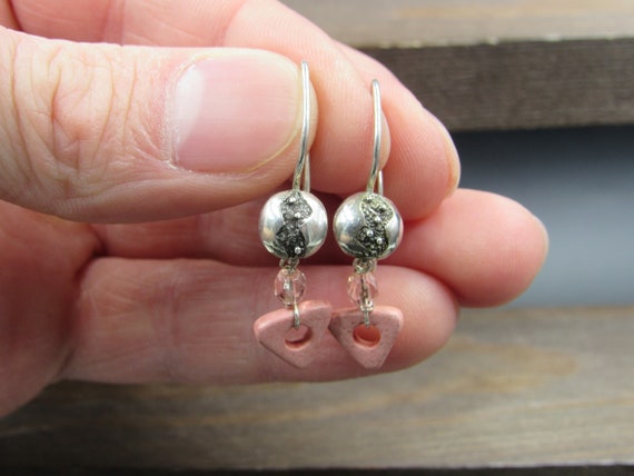 Sterling Silver Triangle Red Stone Dangle Earrings - image 1