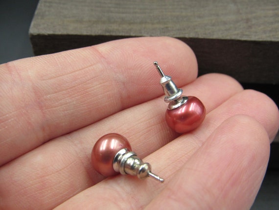 Sterling Silver Odd Tone Real Pearl Earrings Vint… - image 3