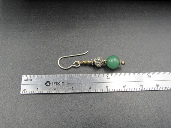 Sterling Silver Simple Rustic Nephrite Stone Dang… - image 3