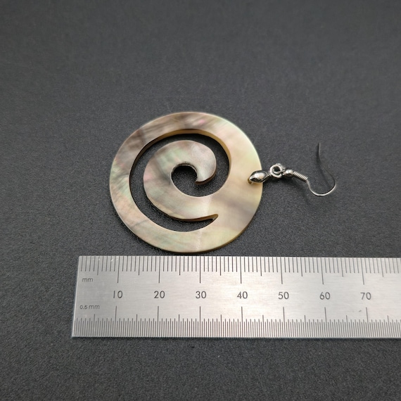 Silver Plated Large Swirl Wave Pattern Shell Earr… - image 4