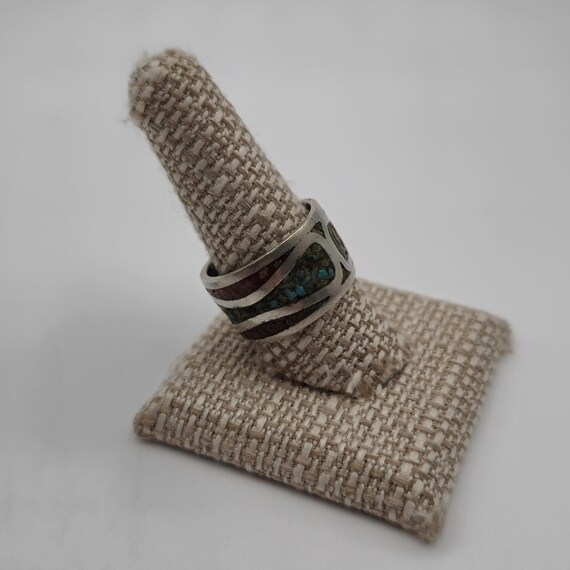 Size 9.5 Sterling Silver Worn Native Turquoise Co… - image 2