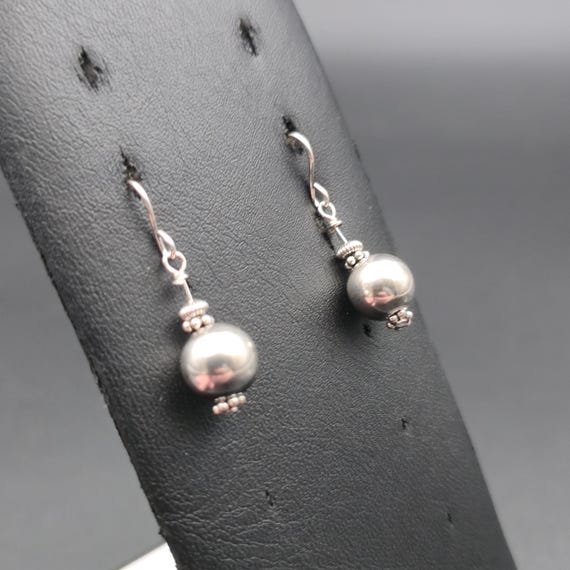 Sterling Silver Bright Sphere Simple Dangle Earri… - image 2