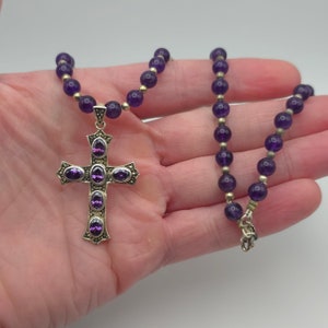 22 Inch Sterling Purple Cubic Zirconia And Amethyst Stone Cross Necklace
