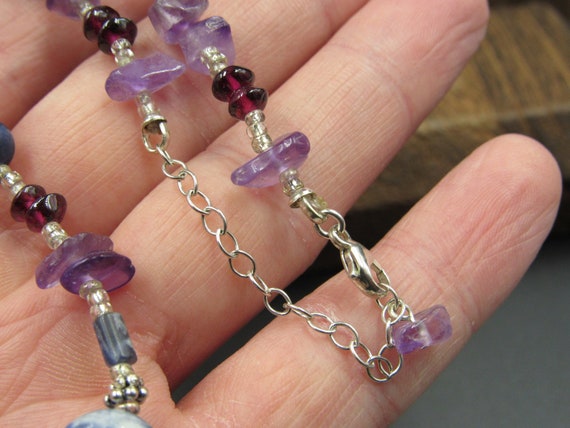 18" Sterling Silver Sodalite Amethyst & Garnet St… - image 5