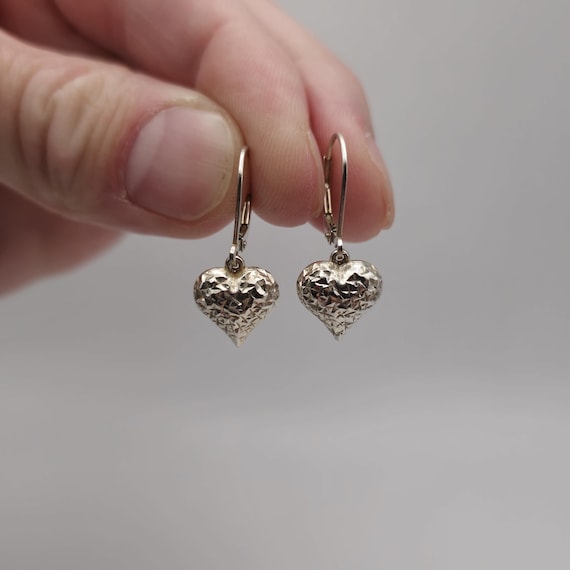 Sterling Silver Textured Pattern Heart Earrings A… - image 1