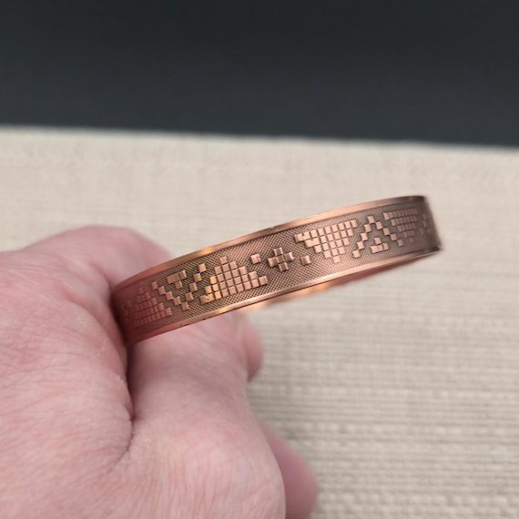 7 Inch Solid Copper Geometric Etching Cuff Bracel… - image 4