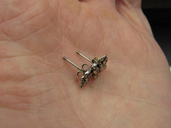 Sterling Silver Tiny Rustic Butterfly Stud Earrin… - image 3