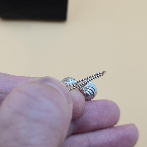 Sterling Silver Textured Pattern Orb Dangle Earri… - image 3