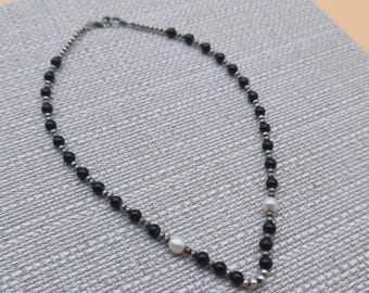 13 Inch Sterling Silver Onyx and Pearl Choker Necklace B636 - Etsy
