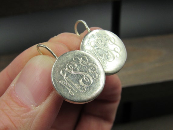 Sterling Silver Heavy Cursive Initials Earrings - image 2