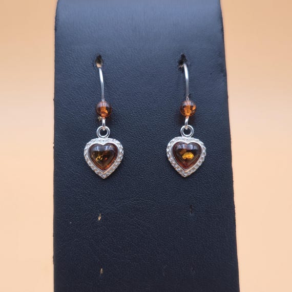 Sterling Silver Amber Heart Simple Dangle Earrings A4781