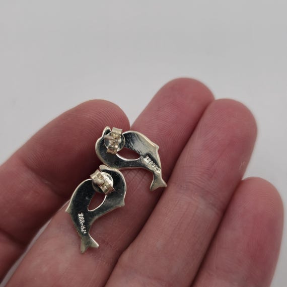 Sterling Silver Double Dolphin Stud Earrings A2478 - image 4