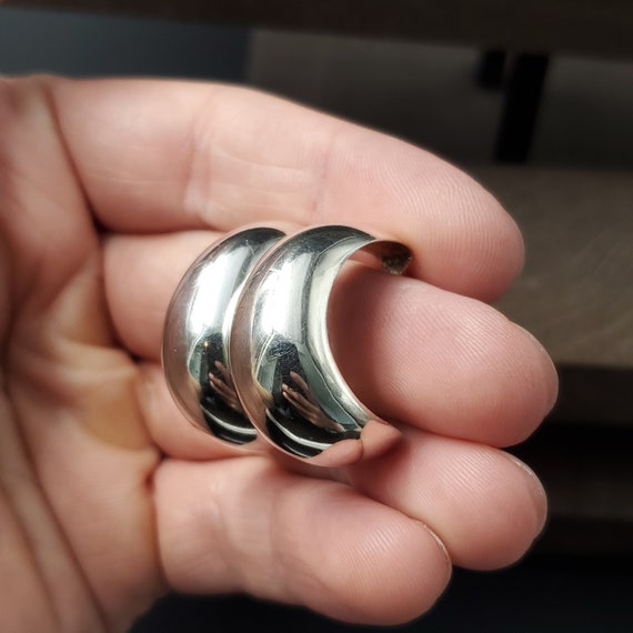 Sterling Silver Decent Size Bright Half Hoop Earr… - image 3