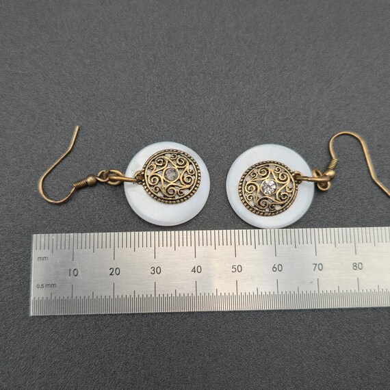 Copper White Shell And Crystal Dangle Earrings A6… - image 4