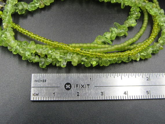 8" Sterling Silver Peridot Stone Chips & Beads Br… - image 4