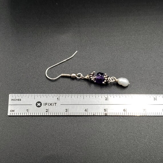 Sterling Silver Small Amethyst And Pearls Long Ea… - image 4