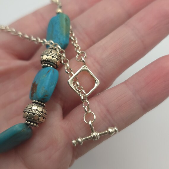 18 Inch Sterling Silver Solid Turquoise Stones Ne… - image 5