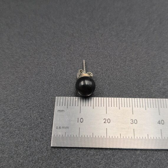 Silver Over Copper Black Stone Stud Earrings A6106 - image 4