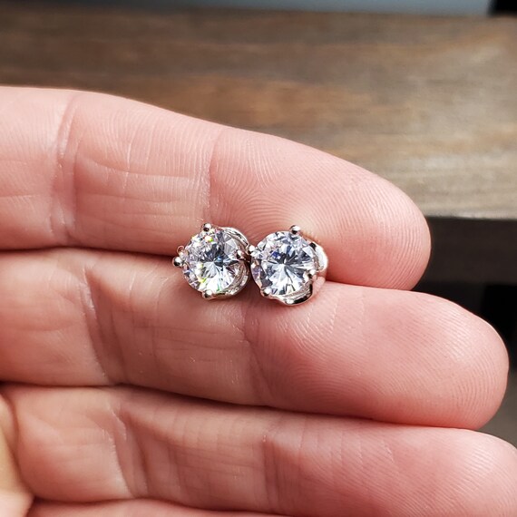 Sterling Silver Bright Round Cool CZ Stud Earrings - image 3