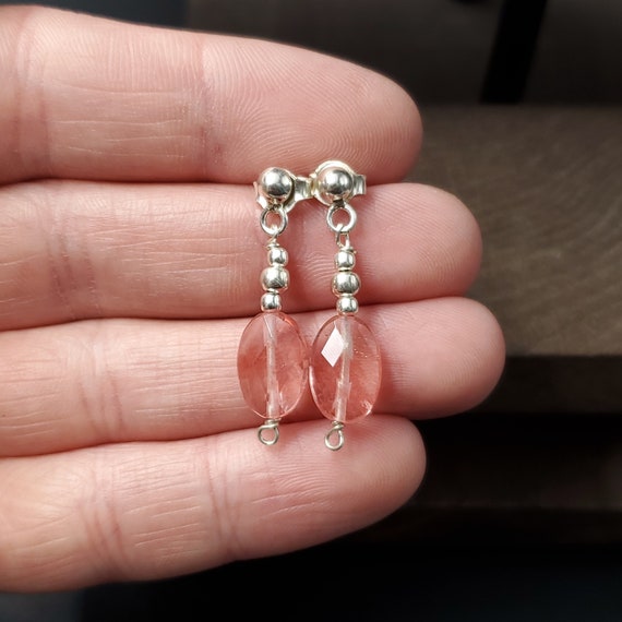 Sterling Silver Faceted Peach Glass Earrings - image 1